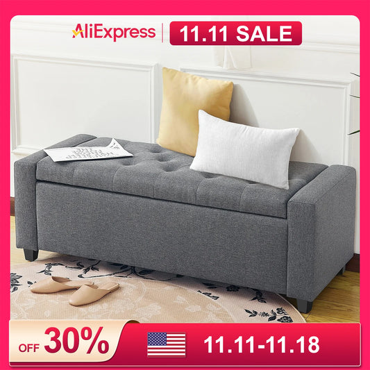 Folding Storage Ottoman Bench With Lid And Hidden Storage