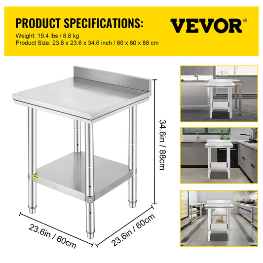 SucceBuy Stainless Steel Kitchen Work Bench With Undershelf