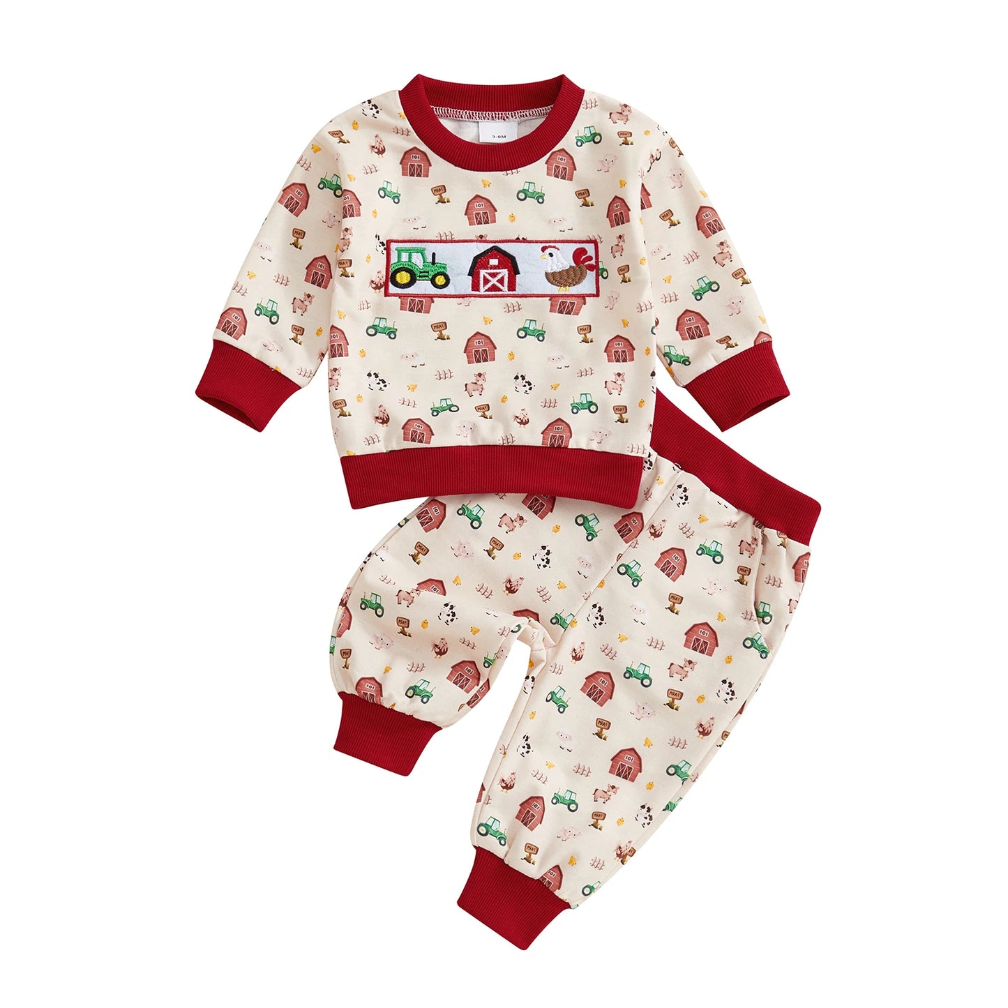 NONECN Cute Dinosaur Print Hooded Sweatshirt And Joggers Set