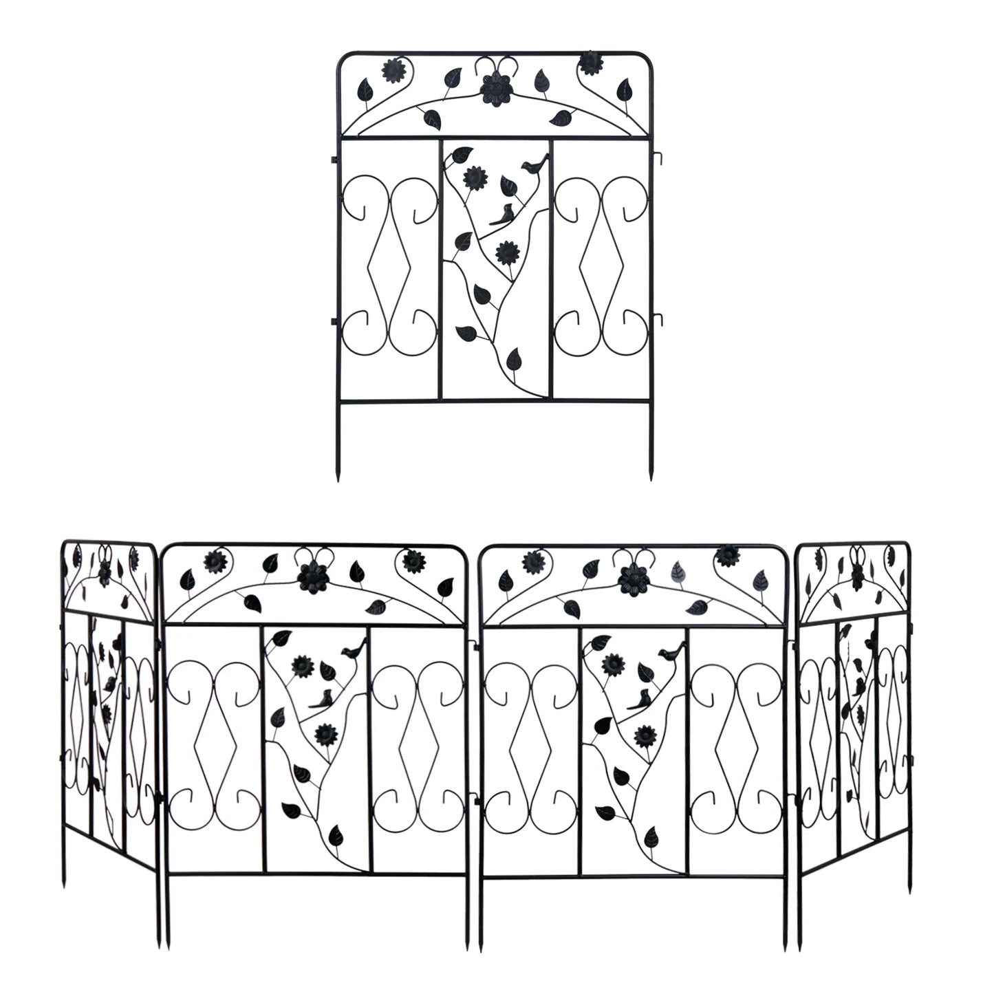 Decorative Powder Coated Steel Garden Fence Panel, 5 Pack Folding Border Fence