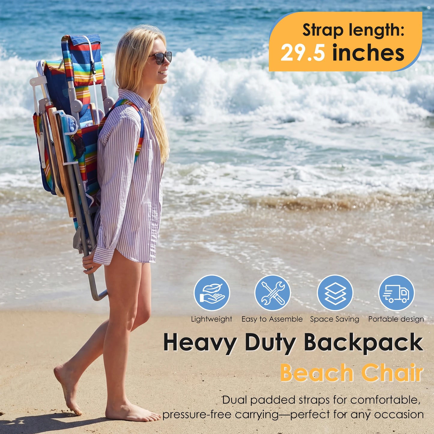 TCGBKAF Backpack Beach Chair With 5 Position Footrest And Straps