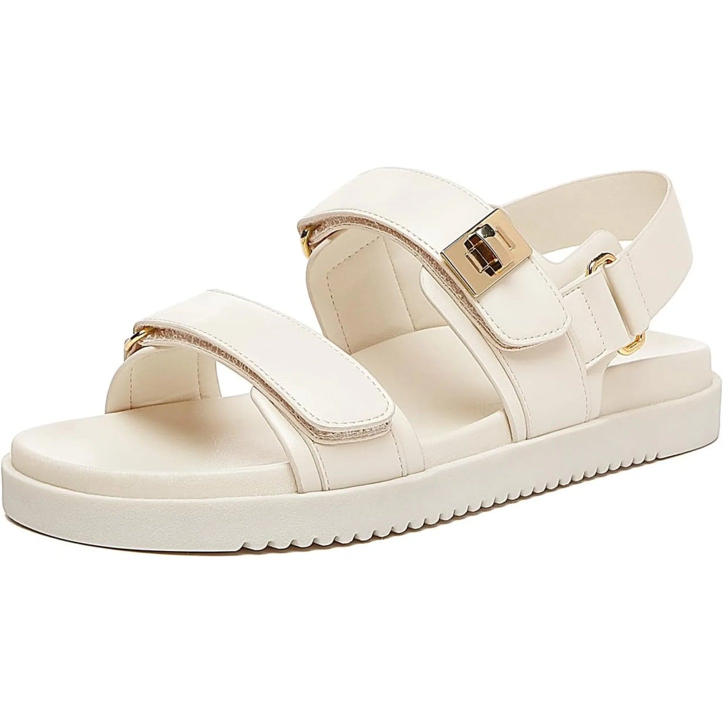 Women's Adjustable Leather Flat Sandals With Double Straps