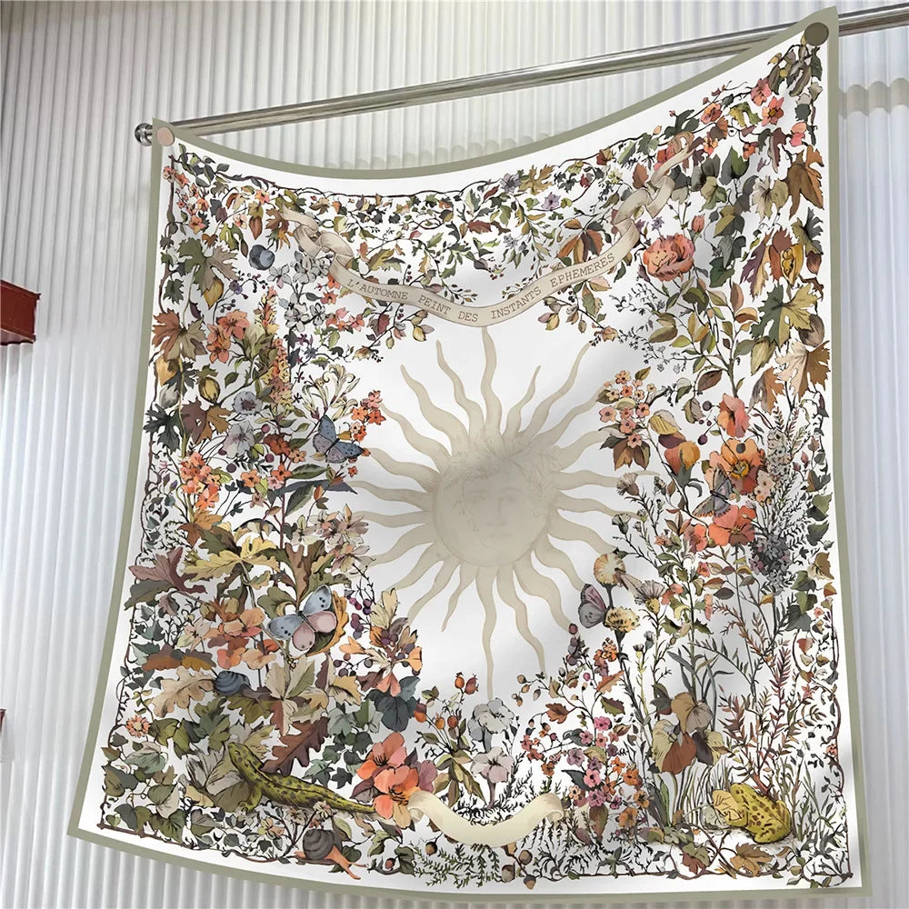 Floral Silk Twill Square Scarf Hijab Shawl For Women
