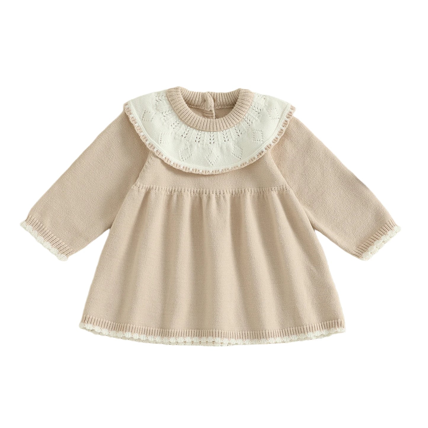Infant Girl Knit Sweater Dress With Ruffle Detailing Crew Neck