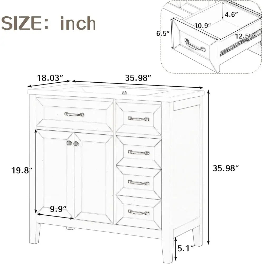 Bathroom Vanity Set With Sink Solid Wood Frame MDF Cabinet