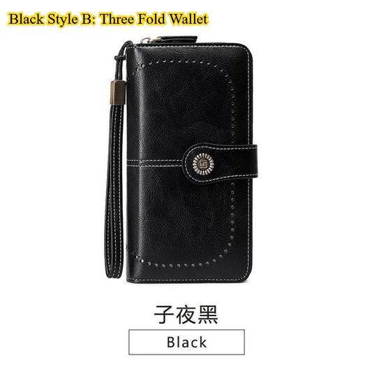 NONECN Anti-Theft PU Leather Women Wallet Long Zipper