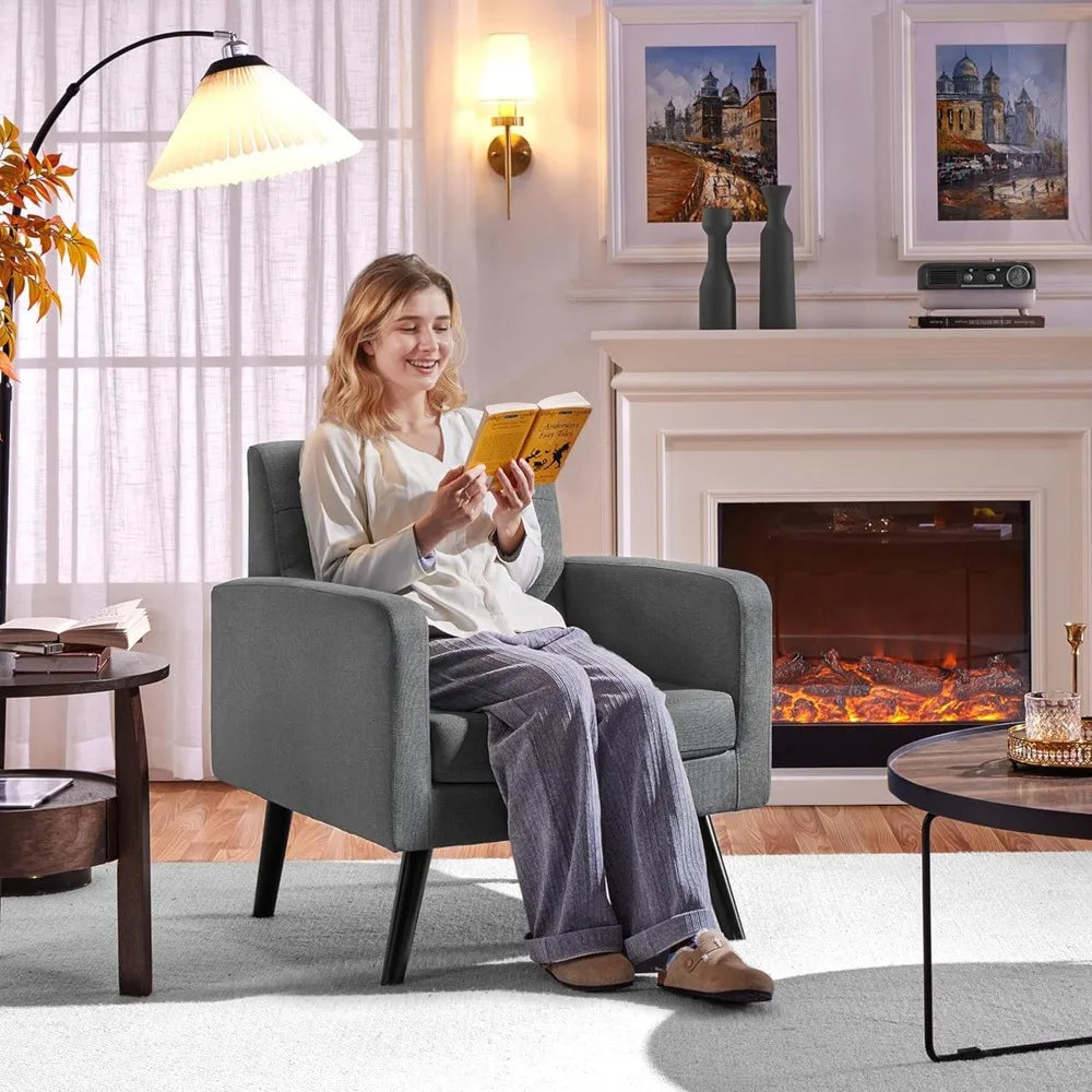 LZJV Mid Century Tufted Lounge Chair With Wood Legs