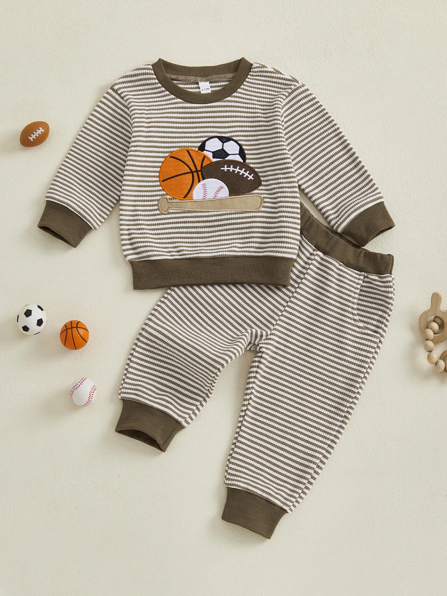 NONECN Toddler Boy 2-Piece Striped Sweatshirt And Elastic Pants Set