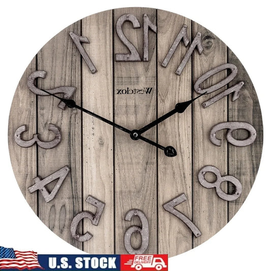 Rustic Wood Grain Wall Clock Analog Quartz Decor Living Rooms