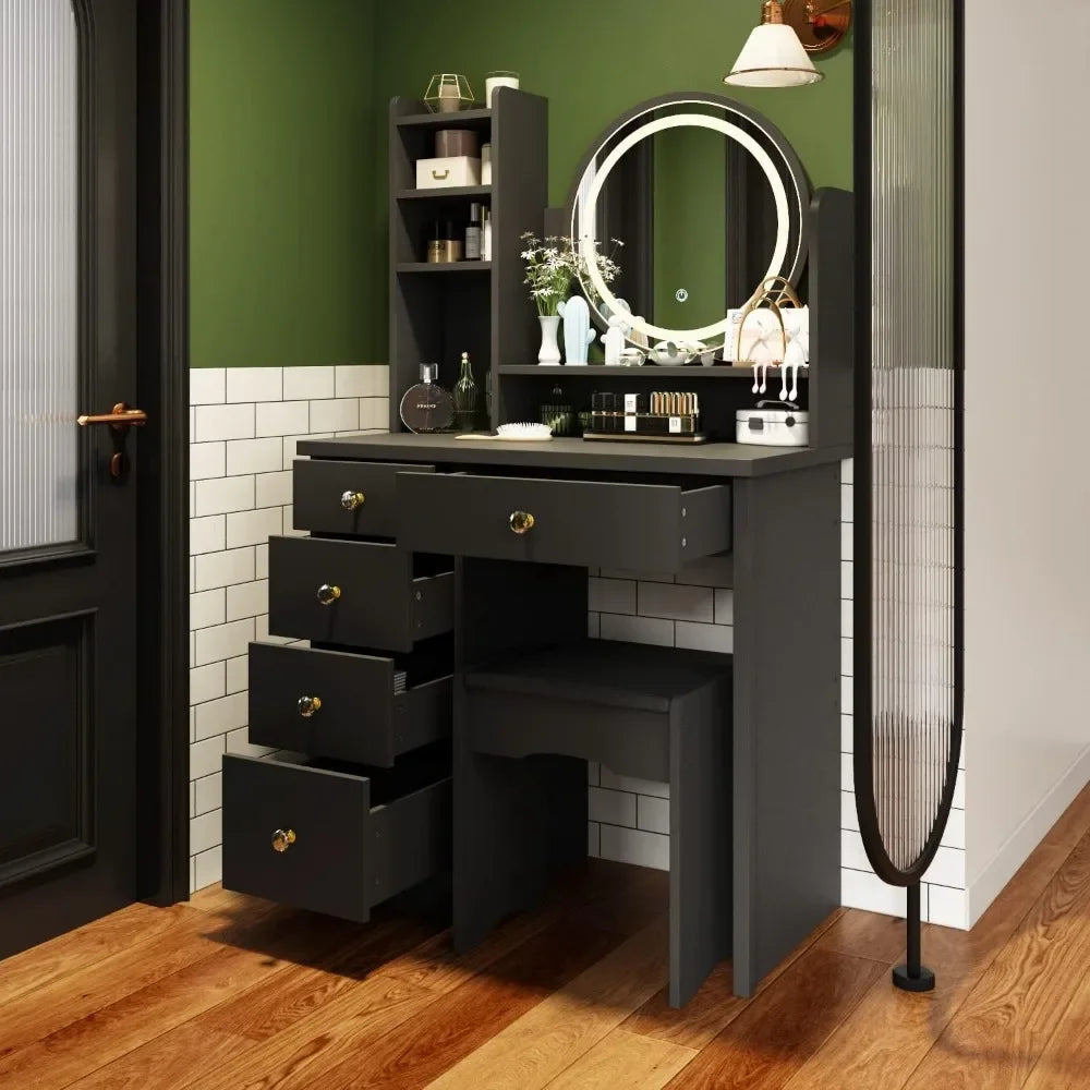 Angduo Makeup Vanity Set with Dresser Mirror and Stool