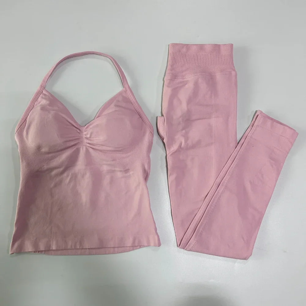 Seamless Gym Set Women Tank Top High Waist Leggings Workout