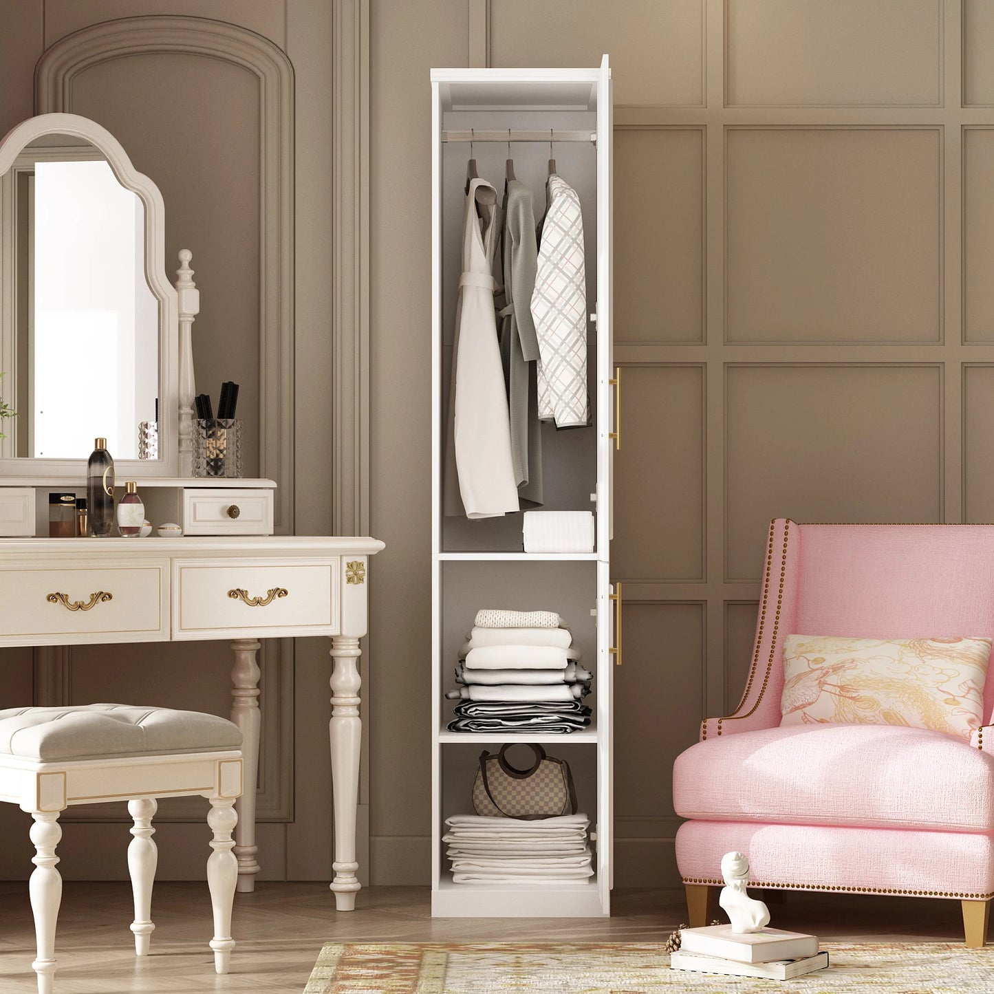FUFU&GAGA Luxurious Wardrobe Armoire With Hanging Rod UltraExpandable Customizable Shelving