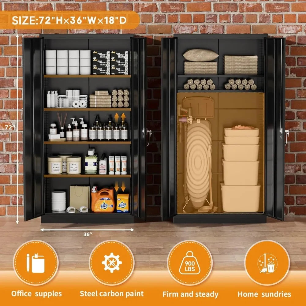 Steel Locking Garage Storage Cabinet With 4 Adjustable Shelves Two Doors