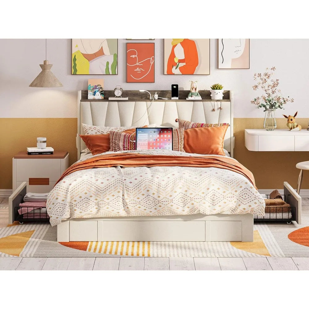 Bed Frame With Storage Drawers And Charging Station