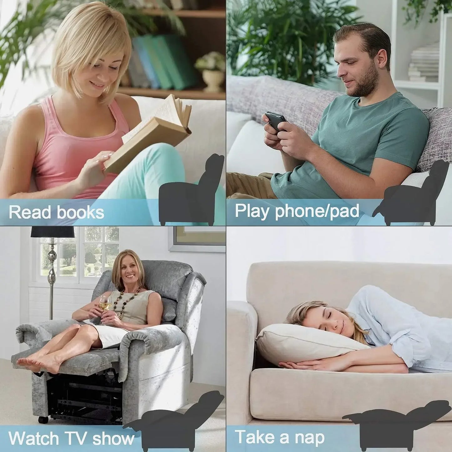 Winback PULeather MassageRecliner Chair Adjustable Premium Luxurious HomeTheater Comfort Sofa