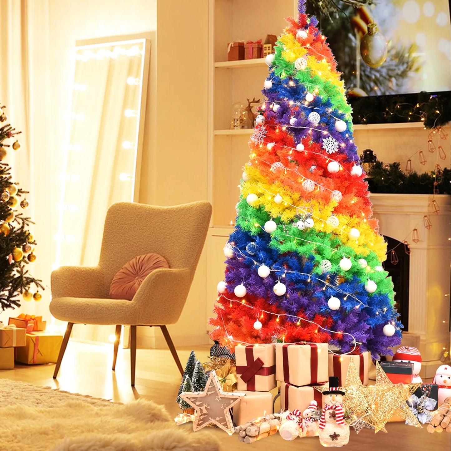 LIFEZEA Rainbow Artificial Christmas Tree For Home And Party Decor