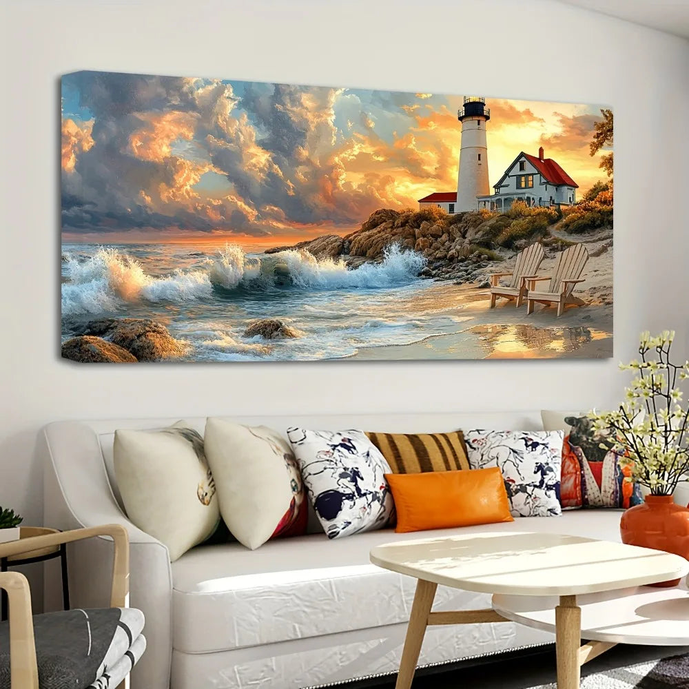 Hign-concerned Portland Lighthouse Canvas Wall Mural Sunset Marine Artwork