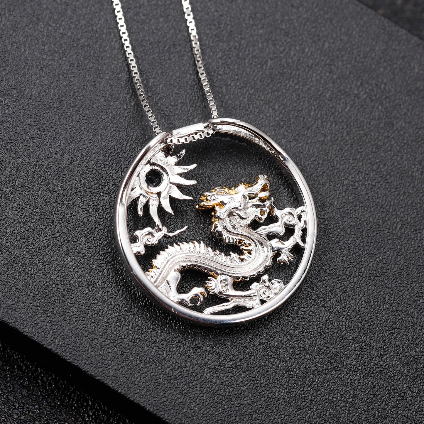 Gem's Ballet 925 Sterling Silver Dragon Pendant Necklace Topaz