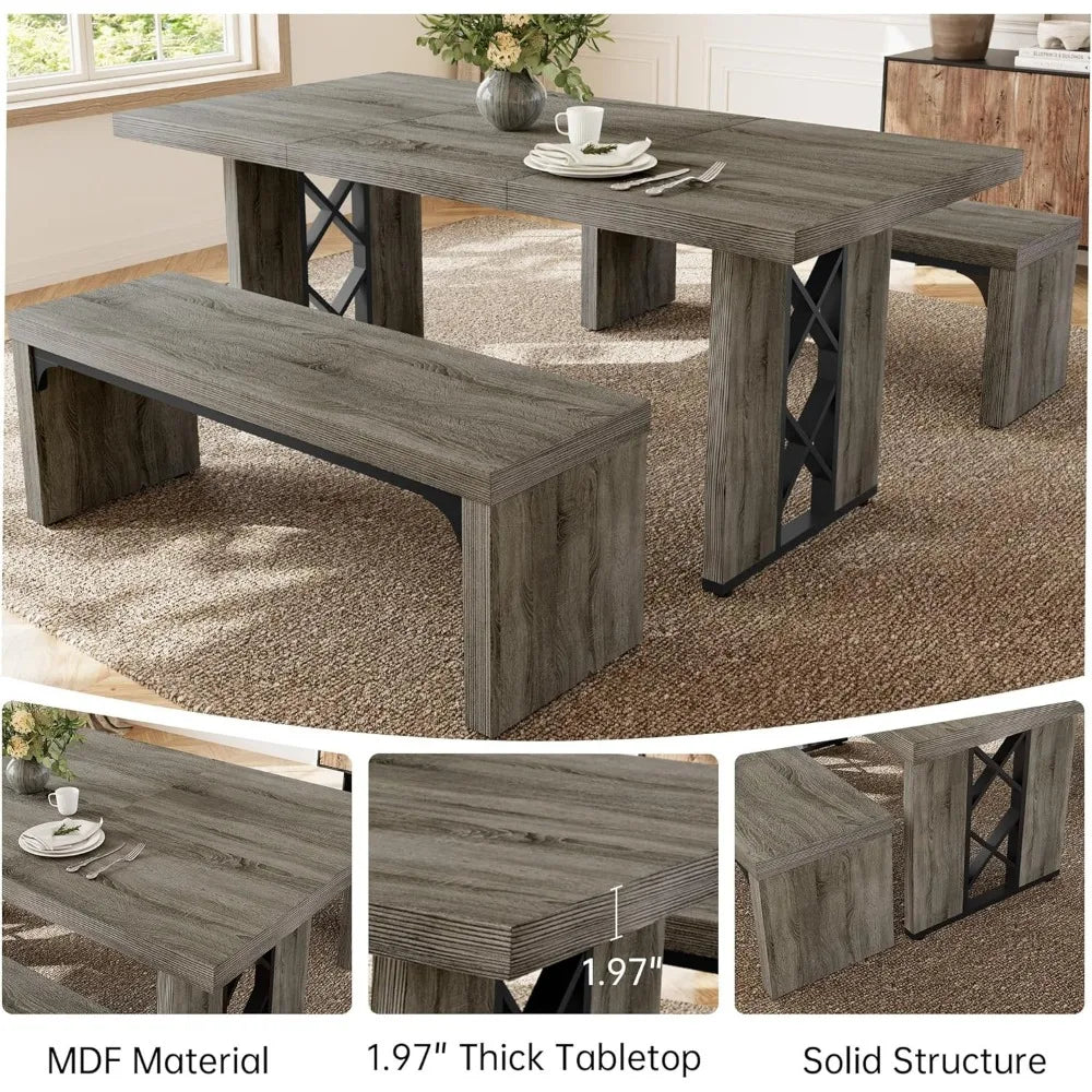 Angduo 3 Piece Dining Table Set Rectangular Table Benches