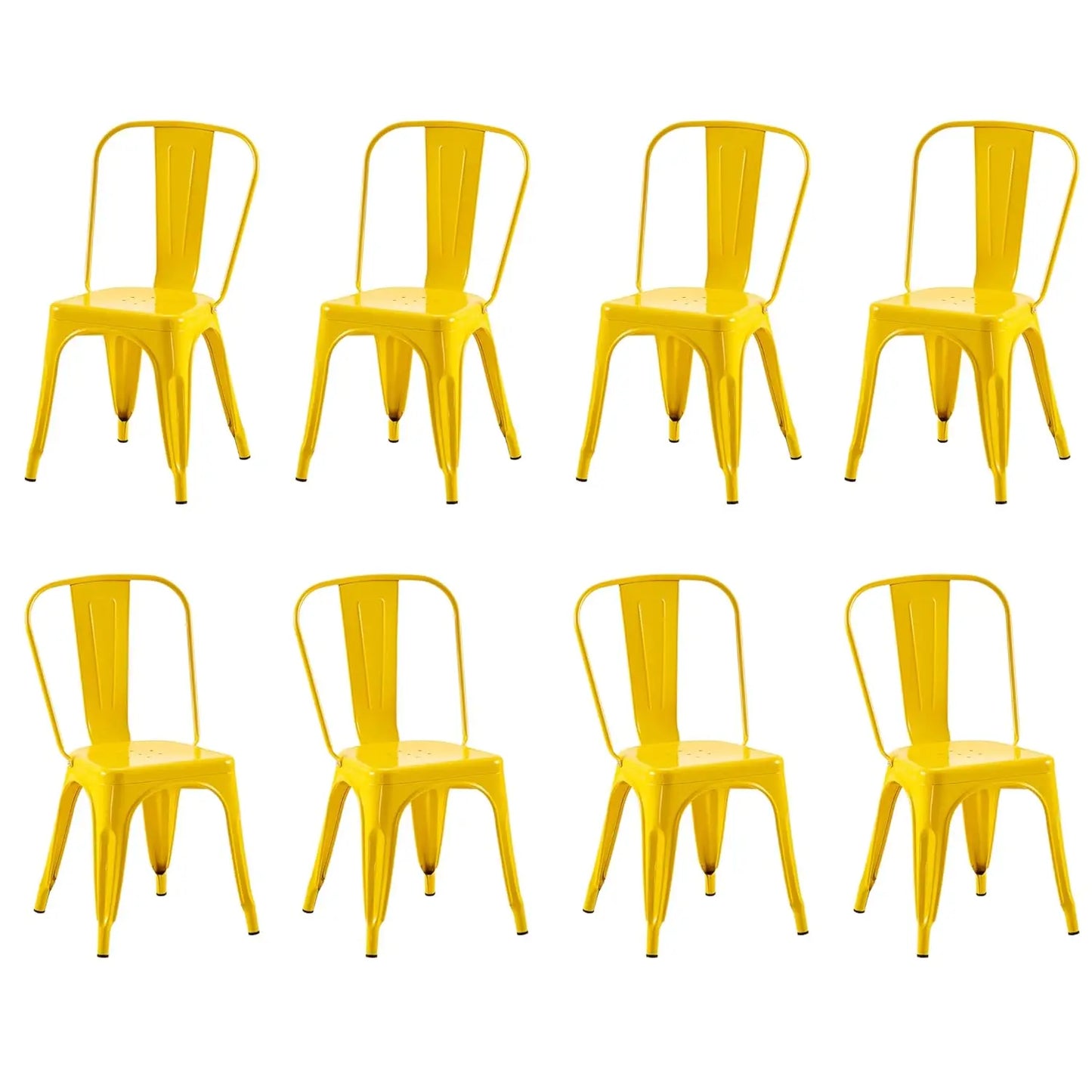 Industrial Metal Dining Chairs Set Of 8 Stackable High Back