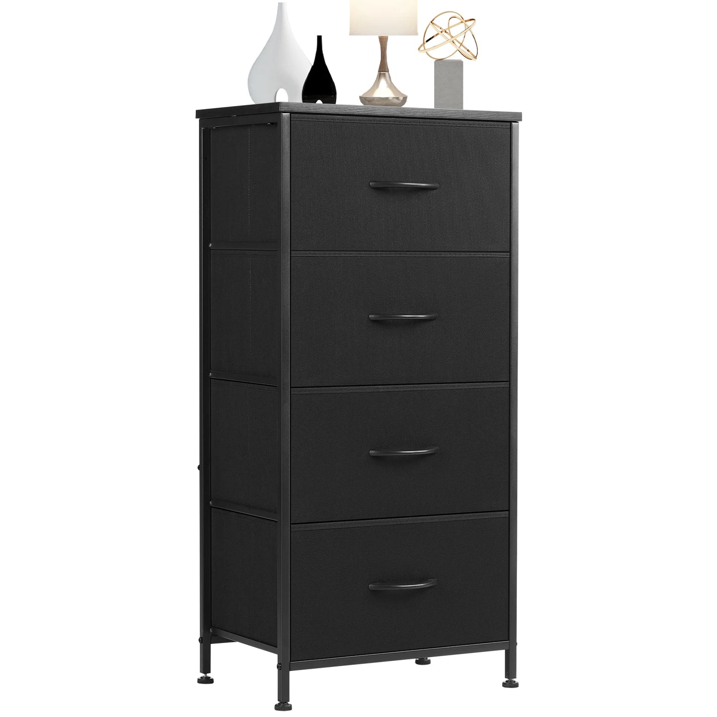 JHK Modern Dresser With Four Fabric Drawers Steel Frame