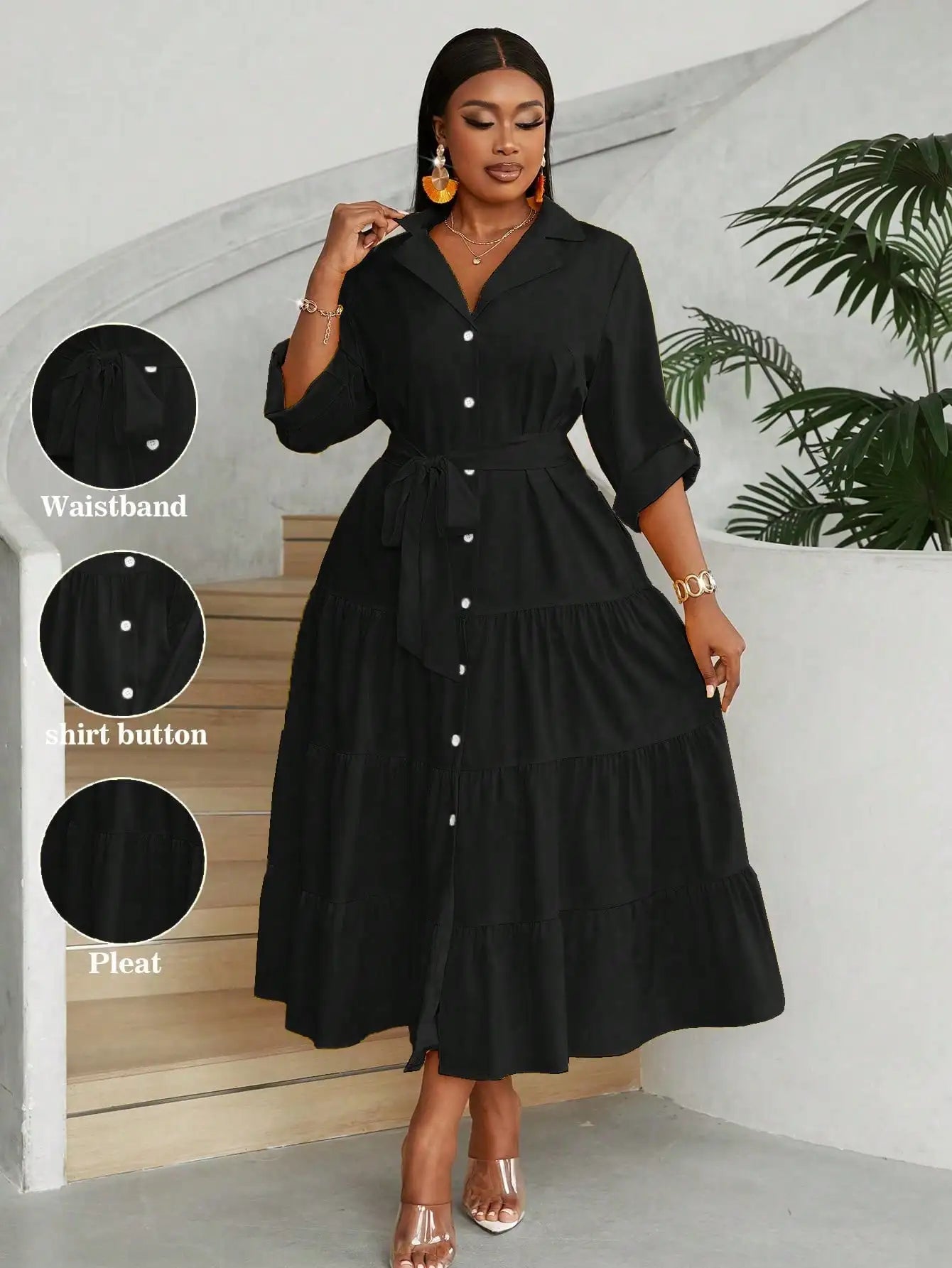 Casual Front Button Shirt Dress Maxi For Women Everyday Wear