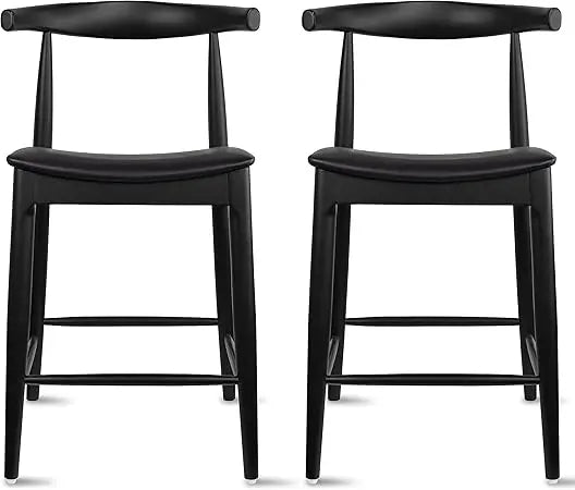 DAFIFY Solid Wood Farmhouse Counter Stools With PU Leather Cushions