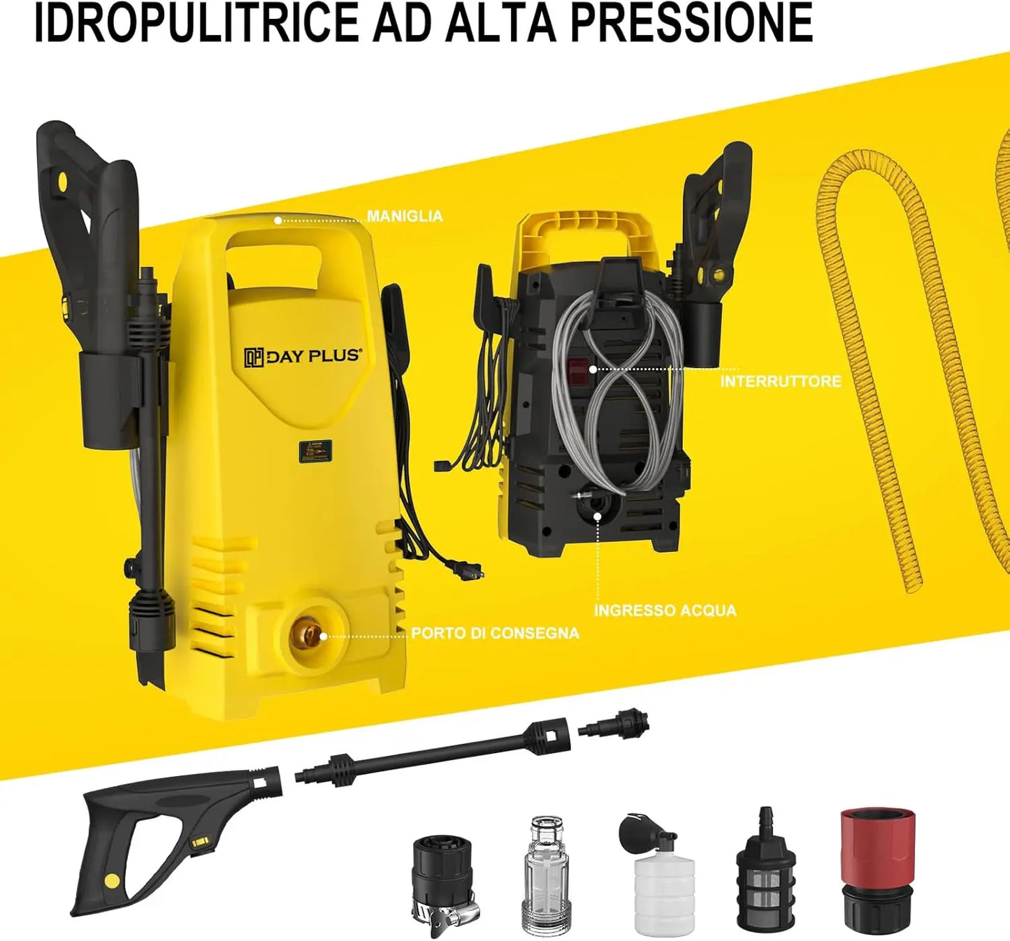 DayPlus Electric Pressure Washer 1600W 120 Bar Adjustable Lance