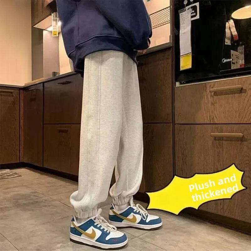 Men's Loose Fit Fleece Lined Drawstring Sweatpants for Autumn Winter