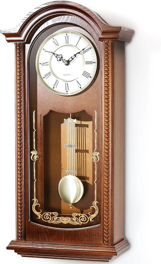 Elmwood Vintage Grandfather Wall Clock With Pendulum And Chime