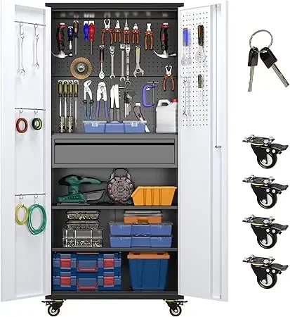 High-concerned Metal Garage Storage Cabinet On Wheels With 1 Drawer