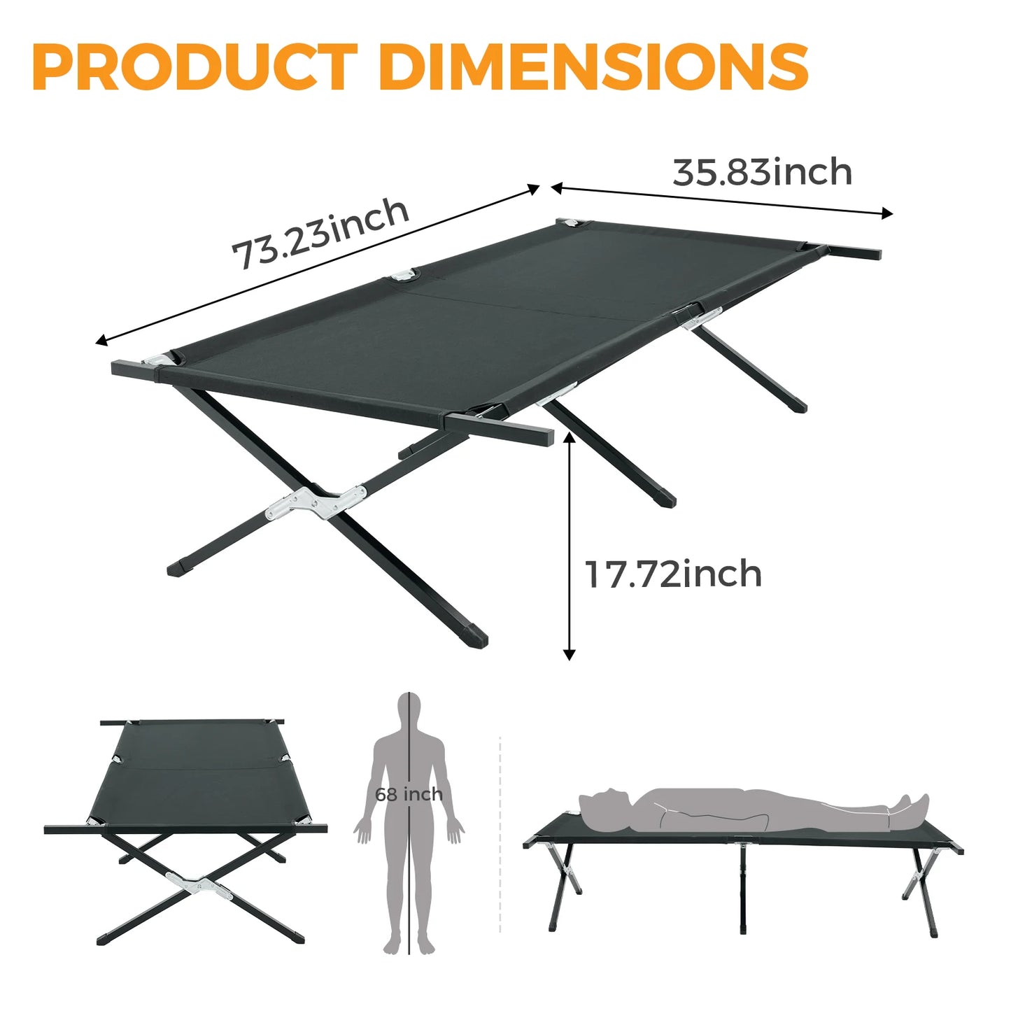 JHK Collapsible Camping Cot Lounge Chair Portable Folding Bed Outdoor