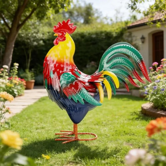 SHXI Metal Rooster Garden Statue Outdoor Decor For Yard And Lawn