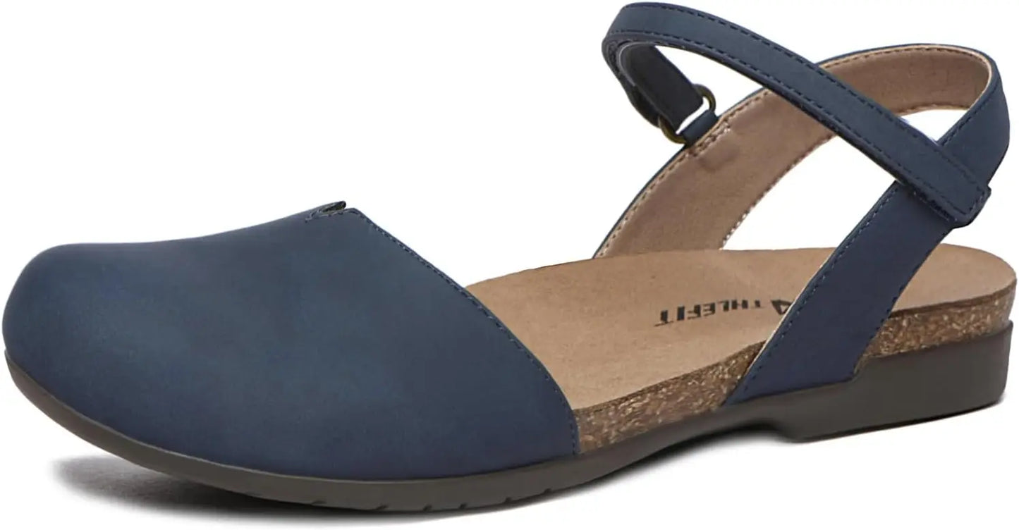 Womens Cork Footbed Closed Toe Sandals With Arch Support