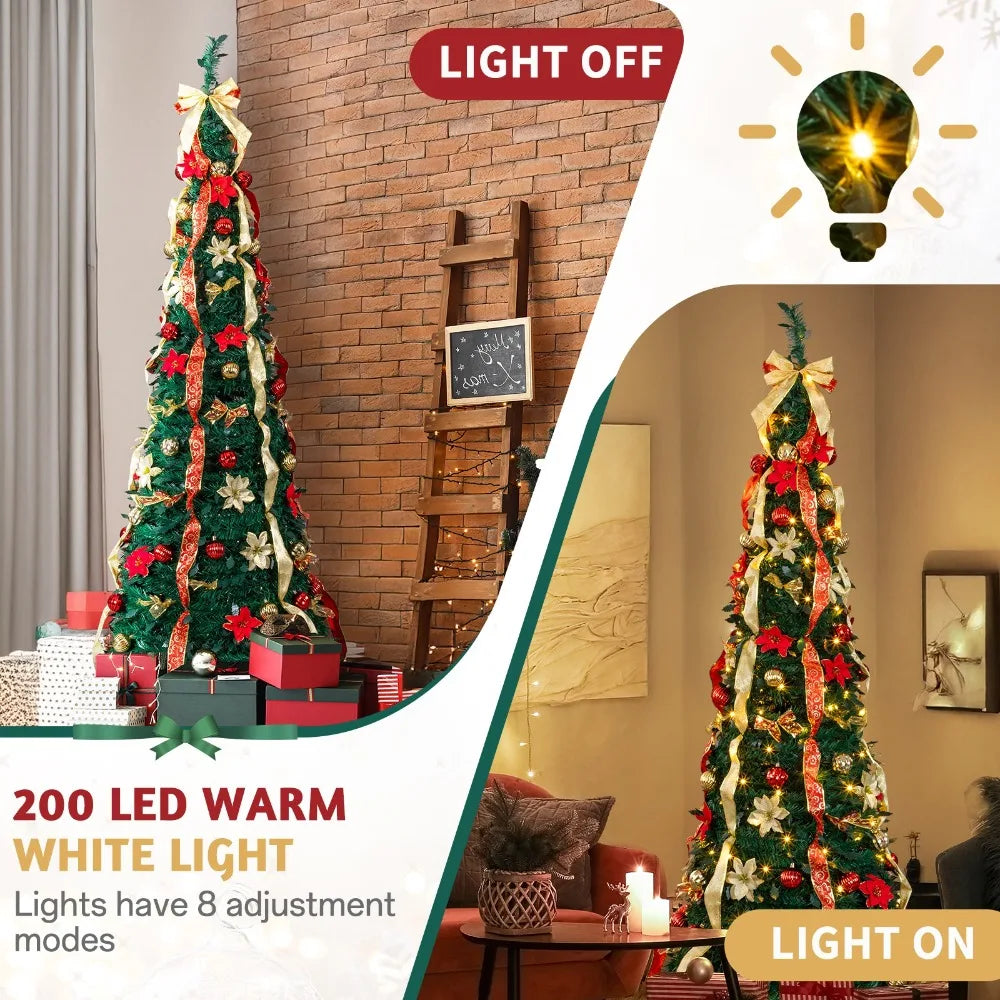 Artificial Christmas Tree With Warm Lights And Ornaments