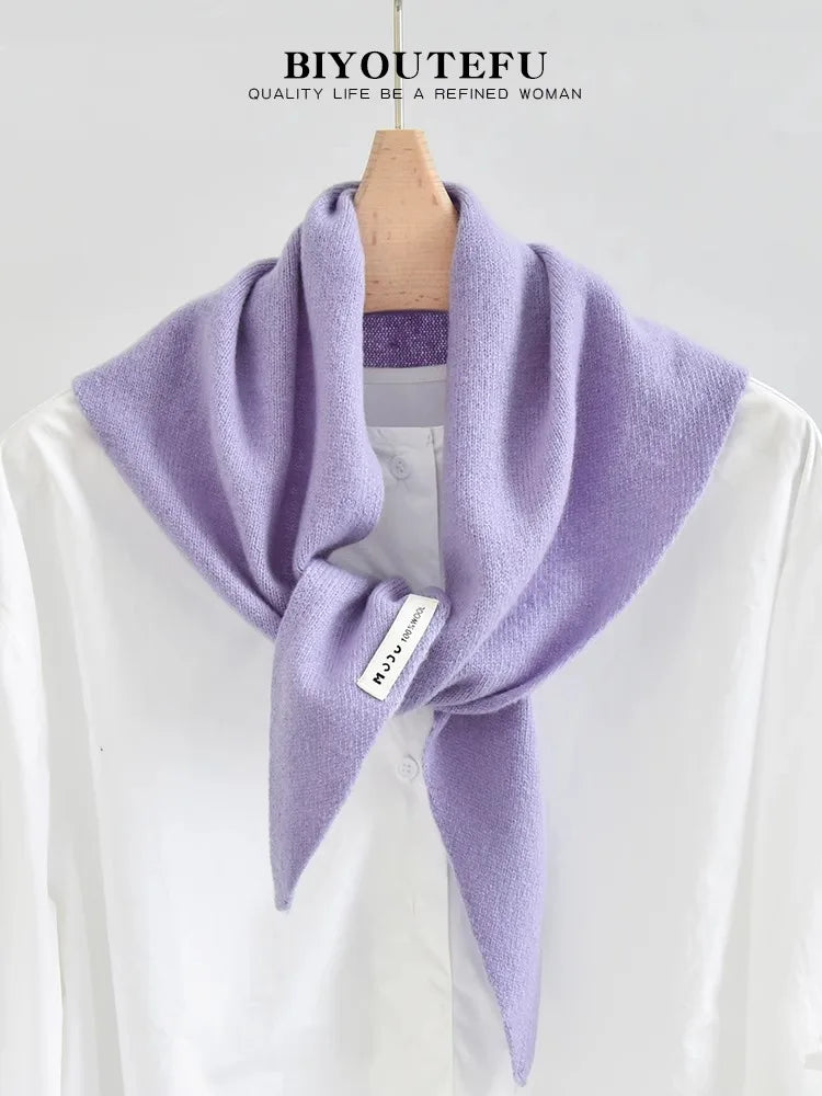Australian Wool Knitted Triangle Scarf Shawl For Women Warm Winter