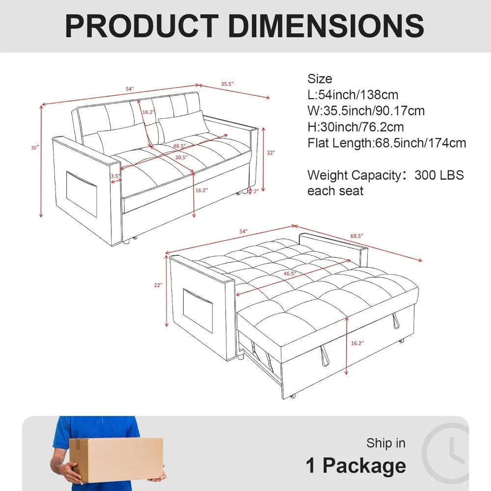 Combination Pullout Sleeper Sofa With Adjustable Backrest