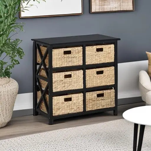 XMSJ 3-Tier X-Side End Storage Cabinet With Wicker Baskets