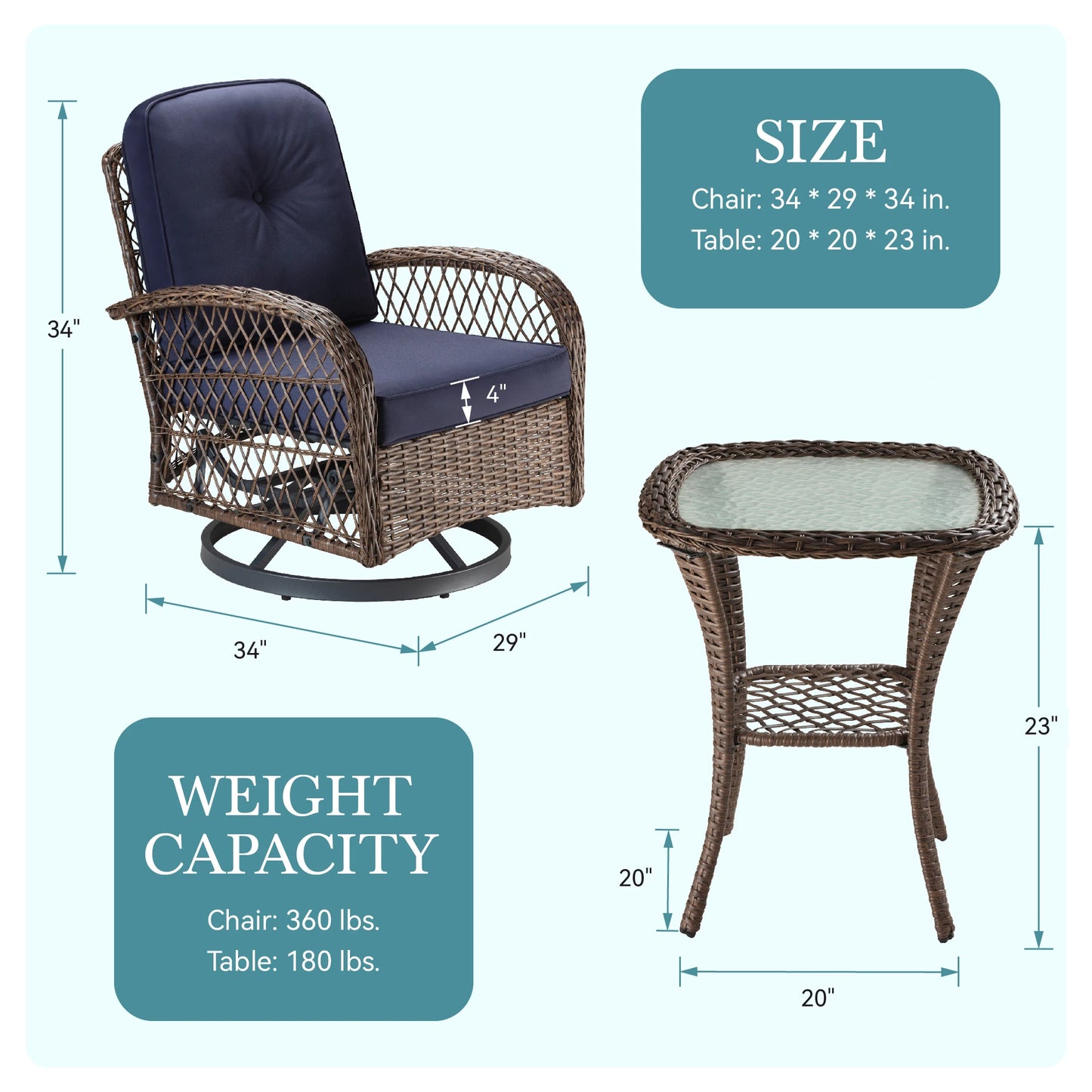 HOOMIC Outdoor Patio Furniture Set 3 Piece Rocking Chairs