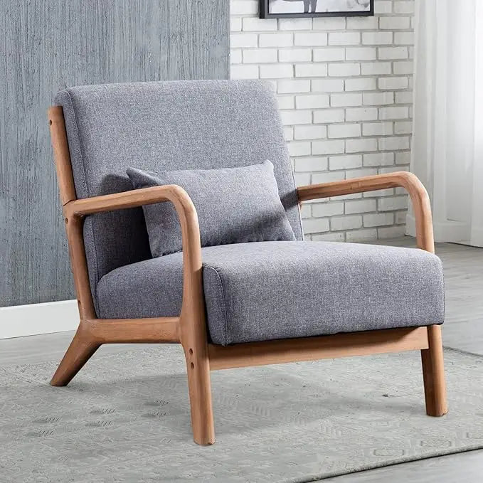 Medieval Modern Wood Frame Armchair Padded Seat And Waist Cushion