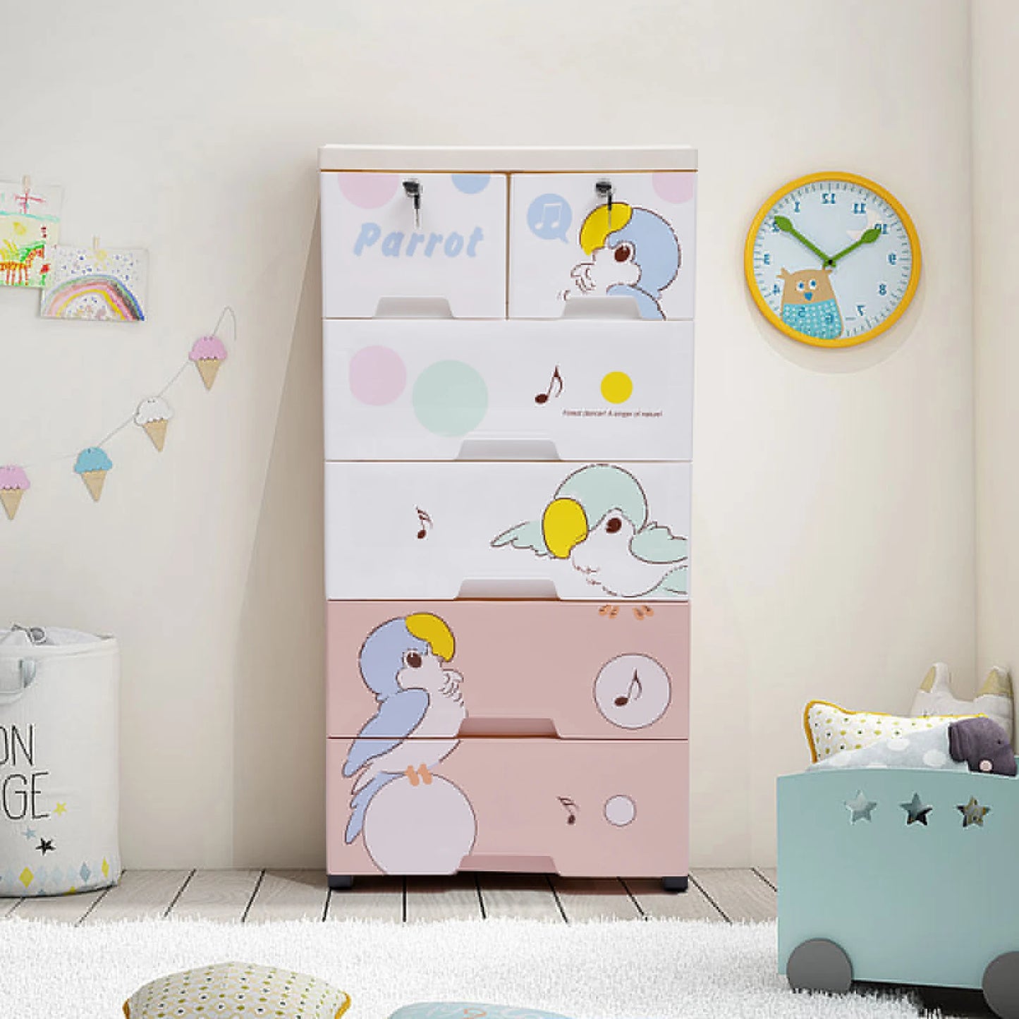 Plastic Dresser Storage Cabinet With Lock, Rolling 6-Drawer Organizer