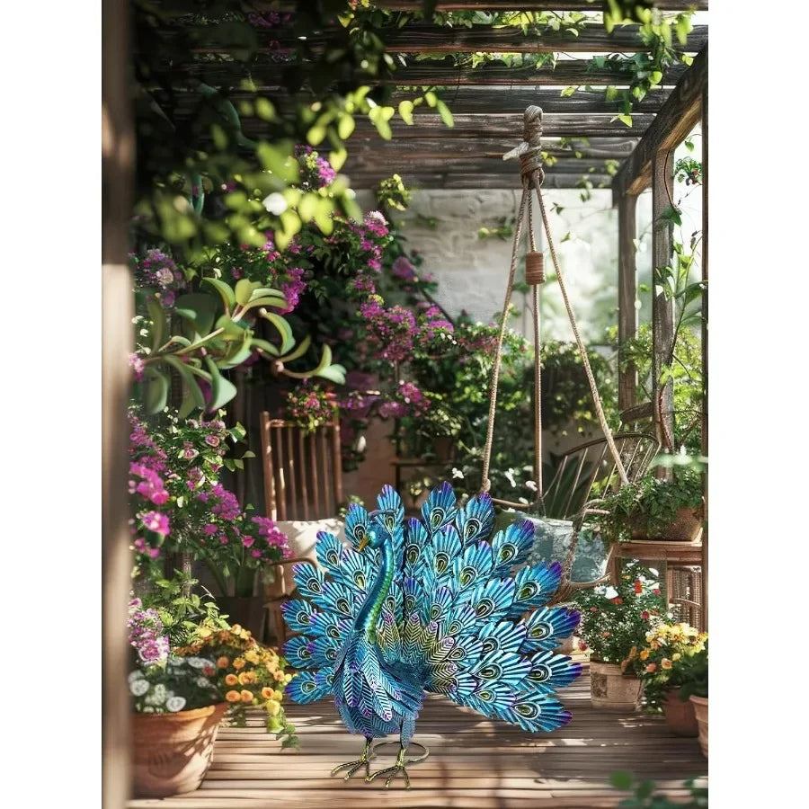 Metal Peacock Garden Statue Outdoor Yard Decor Ornament