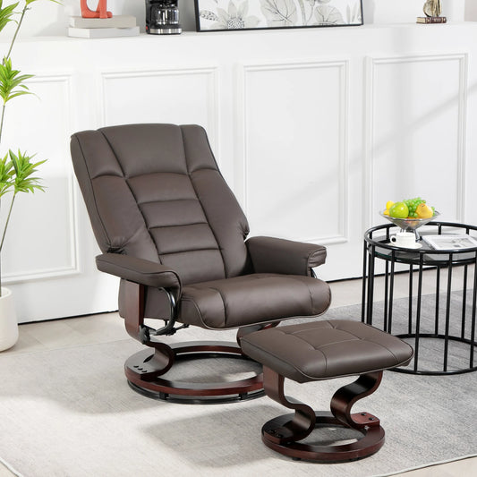 HOMCOM Swivel Recliner With Ottoman Faux Leather Rocker