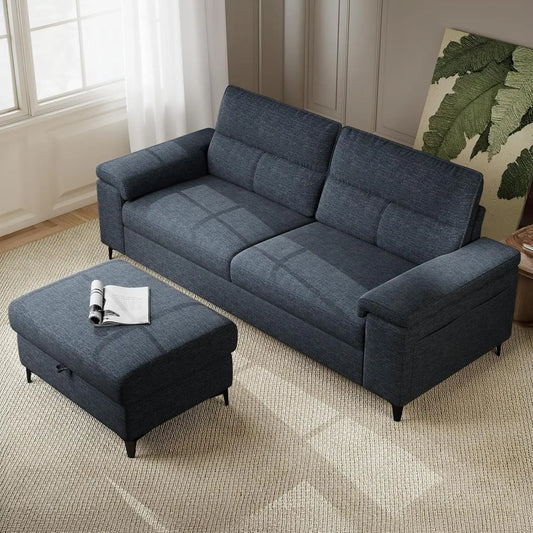 L Shaped Sectional Sofa With Storage Ottoman And Deep Cushions
