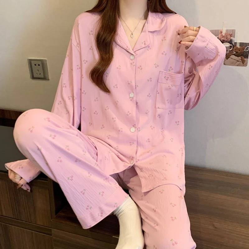 Bow Dtie Design Pajamas Set For Women Harajuku Style