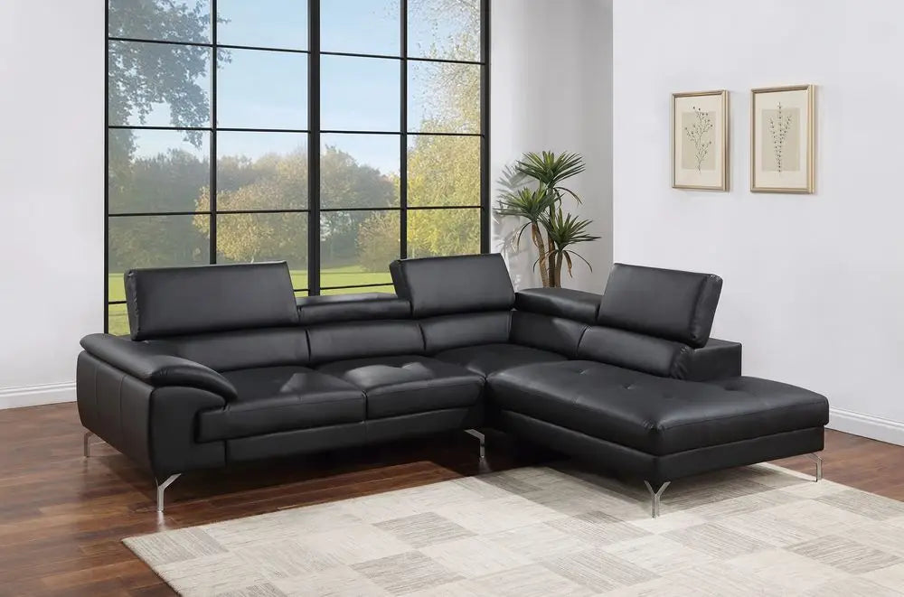 Combination L Shaped Sectional Sofa Faux Leather Chaise
