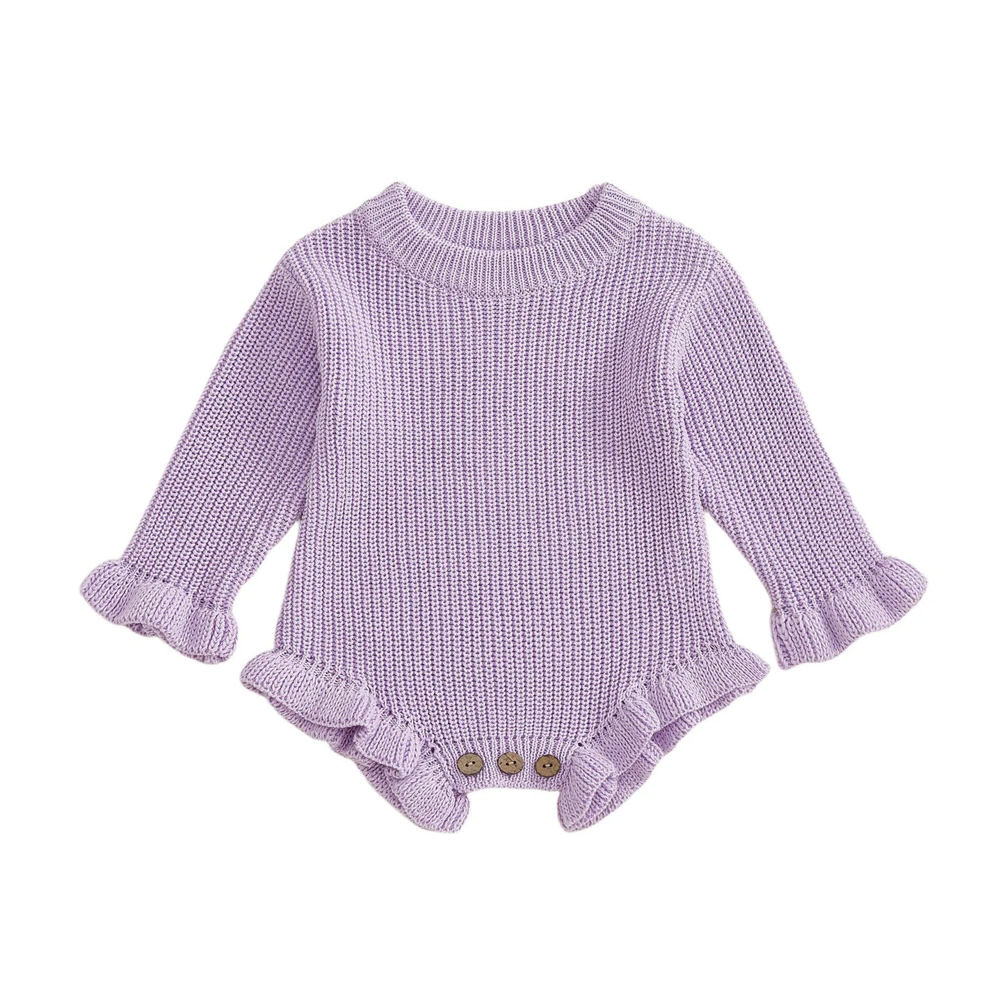 Infant Autumn Knit Bodysuit With Ruffled Sleeves