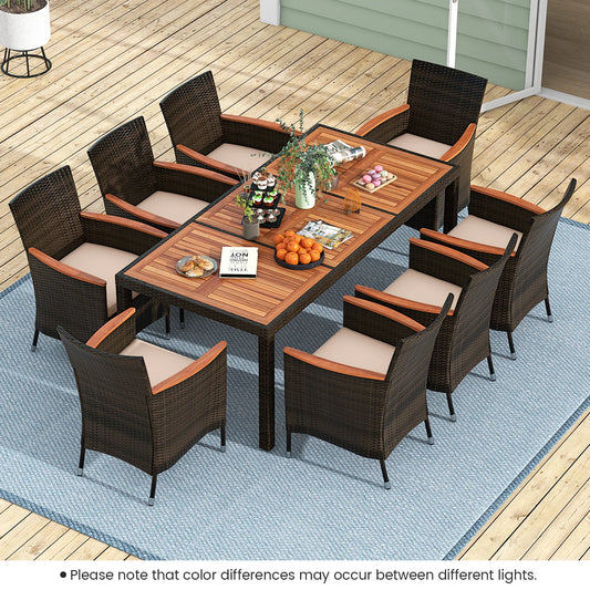 Homasis 9 Piece Patio Dining Set Wicker Chairs Acacia Table