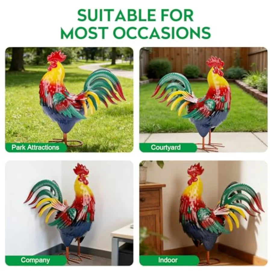 SHXI Metal Rooster Garden Statue Outdoor Decor For Yard And Lawn