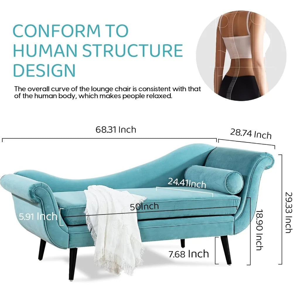 HUANZHUANG Velvet Chaise Lounge Indoor With Scroll Arms